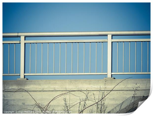 Closeup shot of iron porch railings on a blue sky background Print by Ingo Menhard