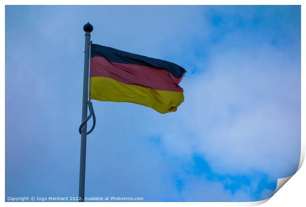 Low angle shot of a German flag waving in the sky Print by Ingo Menhard