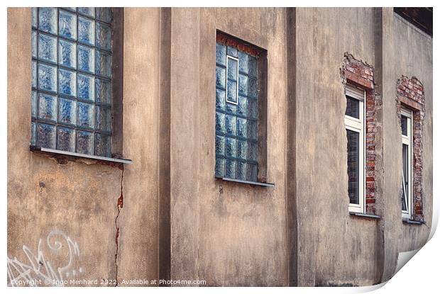 Old weathered wall facade with windows Print by Ingo Menhard