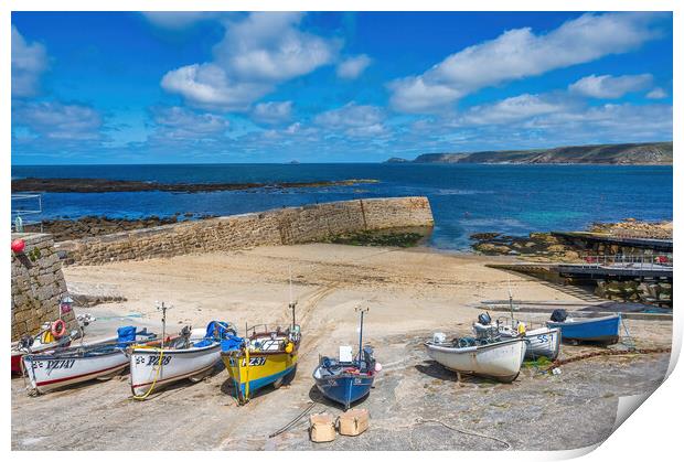 Sennen Cove Fishing Boats Print by Tracey Turner