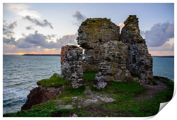 Remains of East Blockhouse, near Angle in Pembroke Print by Tracey Turner