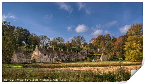 Autumnal Bibury Cottages, Arlington Row Print by Tracey Turner