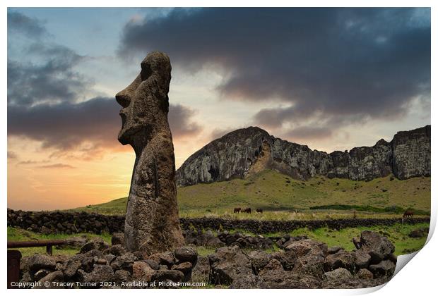 Mysterious Moai on Easter Island Print by Tracey Turner