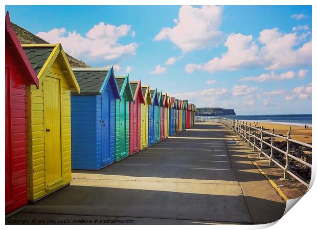 The Colourful Beach Huts of Whitby  Print by Jim Day
