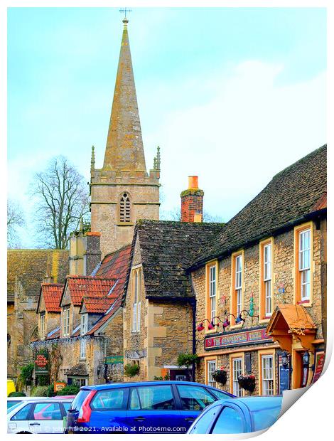 The church and houses on church street,Lacock,Wiltshire,uk Print by john hill