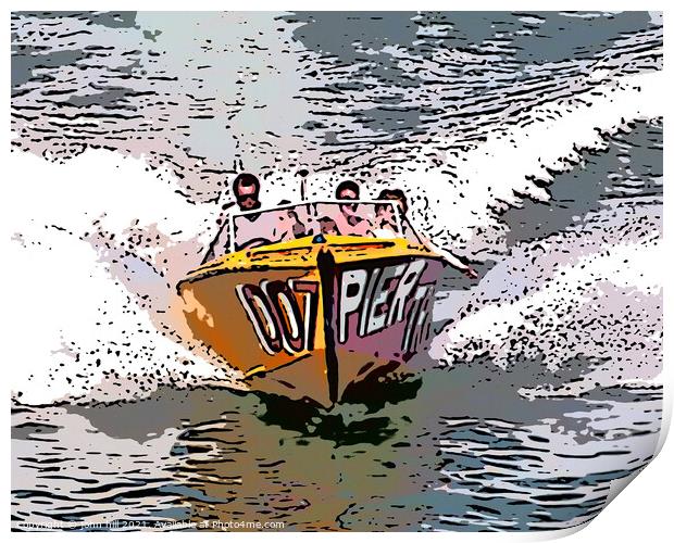 Speedboat (illustration effect) Print by john hill