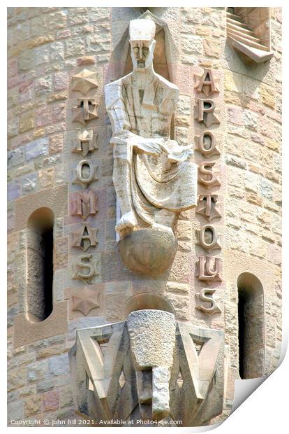 Sculpture on La Sagrada Familia in Spain. Print by john hill