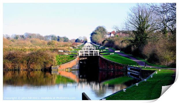 Caen hill canal locks at Devizes in Wiltshire, UK. Print by john hill