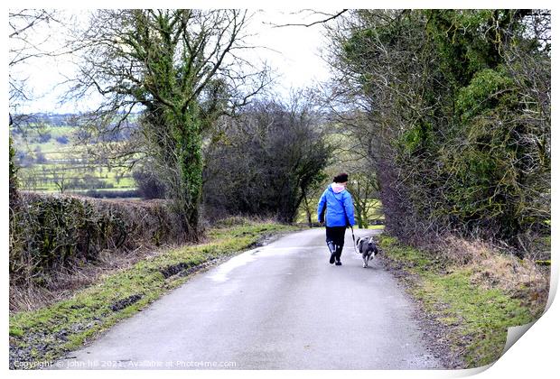 Walking the dog, Derbyshire. Print by john hill
