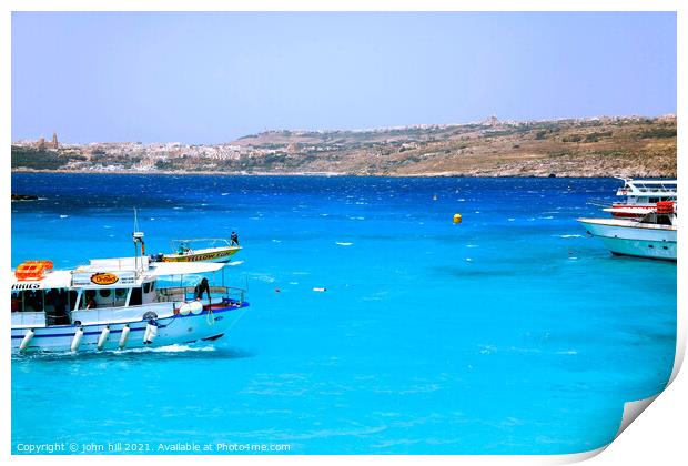 Blue Lagoon and Gozo, Comino, Malta. Print by john hill