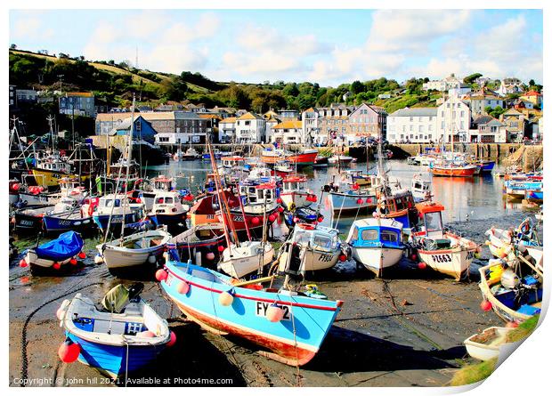 Organised harbour at Mevagissey, Cornwall. Print by john hill