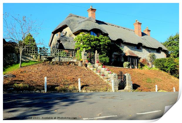 Thatched cottage, Godshill, Isle of Wight. Print by john hill