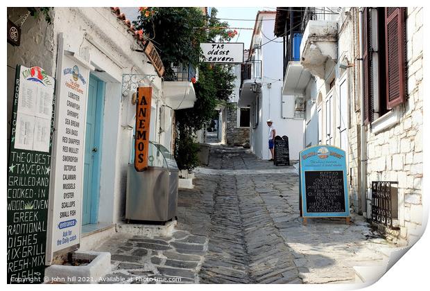 The oldest Tavern, Skiathos town, Skiathos, Greece. Print by john hill