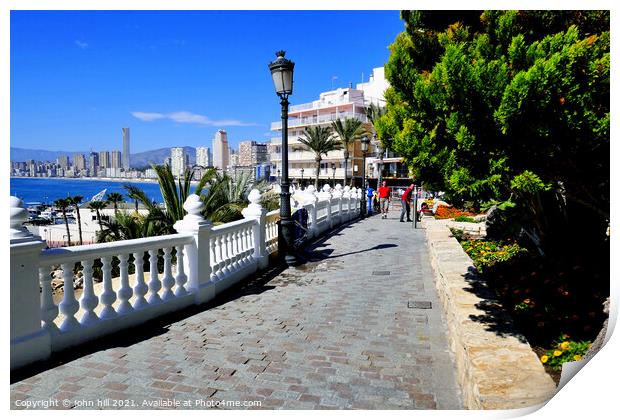 Walkway on the seafront at Benidorm, Spain. Print by john hill