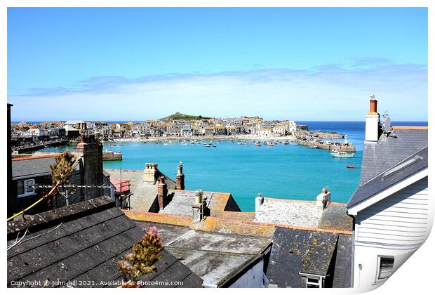 View over the fooftops, St. Ives, Cornwall, UK. Print by john hill