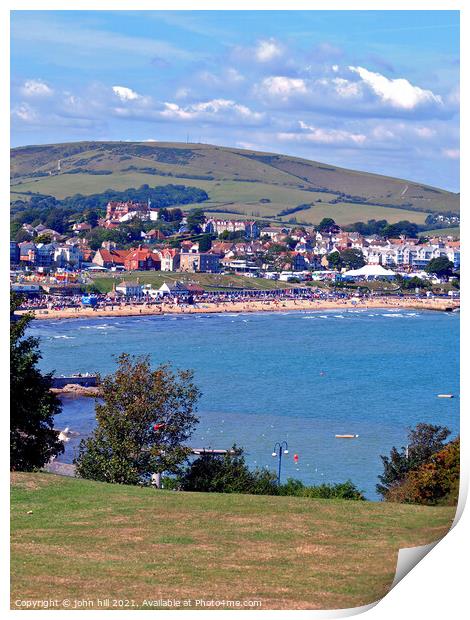 Bay and beach in portrait, Swanage, Dorset, UK. Print by john hill