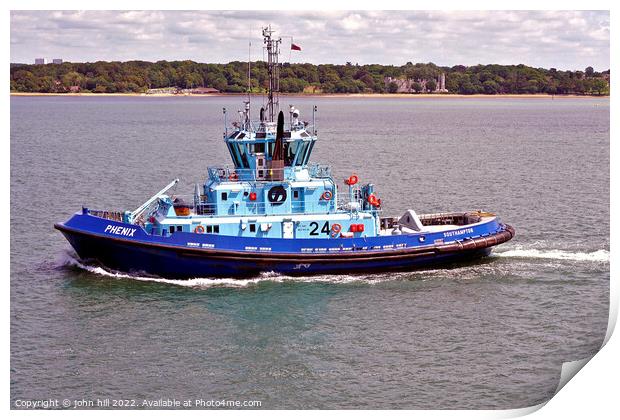 Tugboat on the Solent. Print by john hill