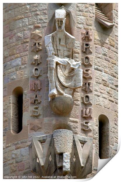 Facade, Sagrada Familia cathedral, Barcelona. Print by john hill