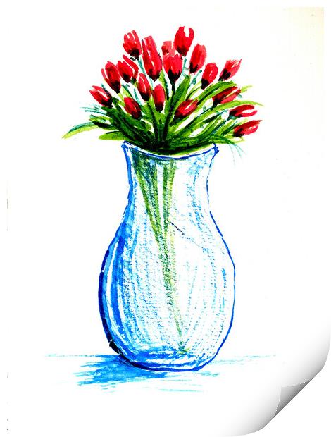 Vase of Flowers in portrait (watercolor) Print by john hill