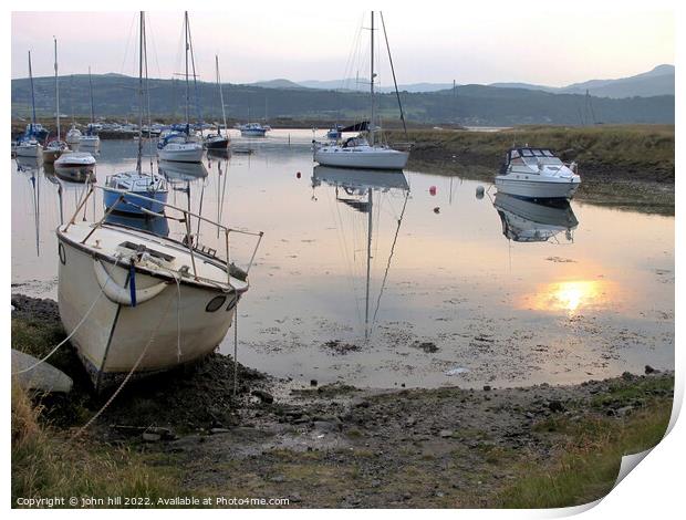 Harbour, Shell Island sunset, Wales. Print by john hill