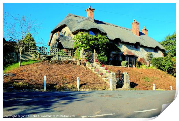 Thatched cottage, Godshill, Isle of Wight. Print by john hill