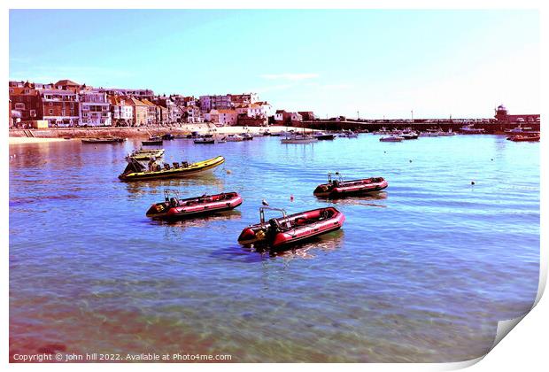 St. Ives harbour and town, Cornwall, UK. Print by john hill