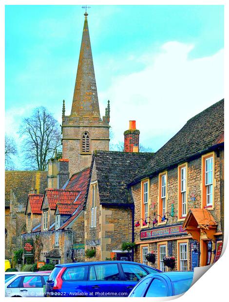 The church and houses on church street,Lacock,Wiltshire,uk Print by john hill