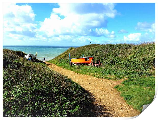 footpath to the sea, Brook, Isle of Wight, UK. Print by john hill