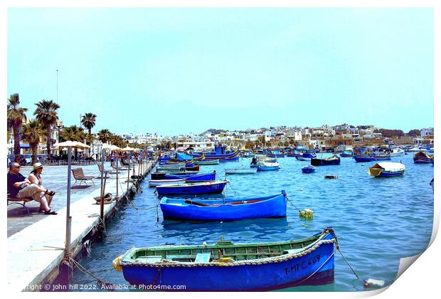 Marsaxlokk harbour, Malta. Print by john hill