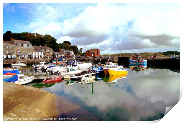 Padstow harbour reflections Cornwall. Print by john hill
