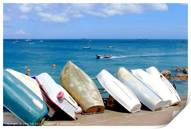 Resting rowboats at Seaview Isle of Wight. Print by john hill