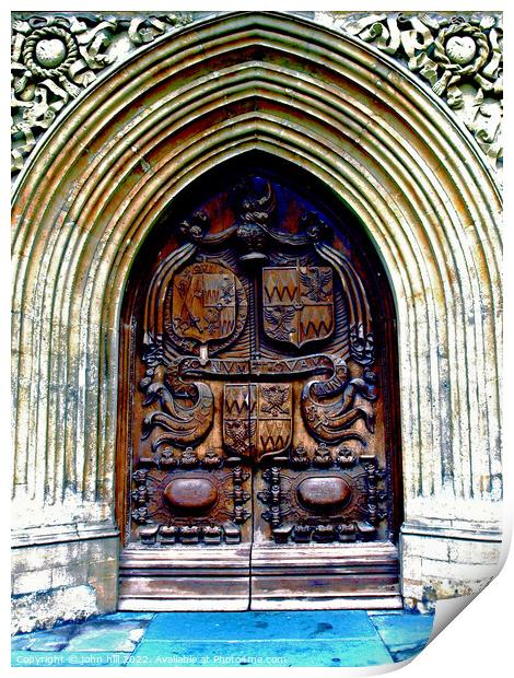 The West door of Bath Abbey, Bath. (portrait) Print by john hill