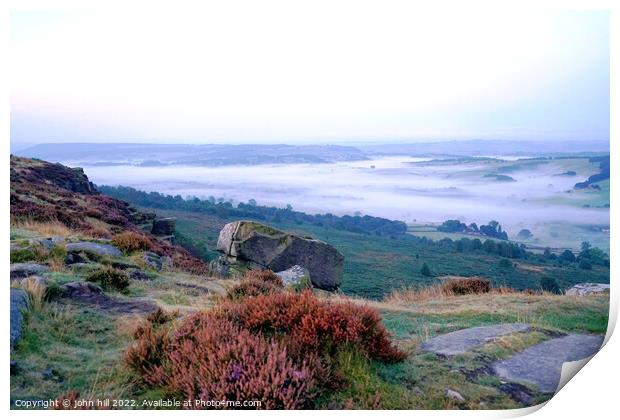 Morning mist Curbar edge, Derbyshire. Print by john hill