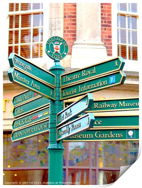 City of York signpost. Print by john hill