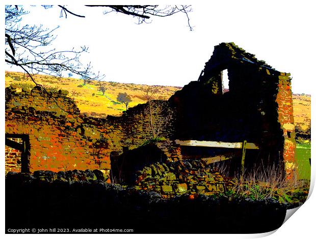 Deserted farmhouse, Derbyshire. Print by john hill