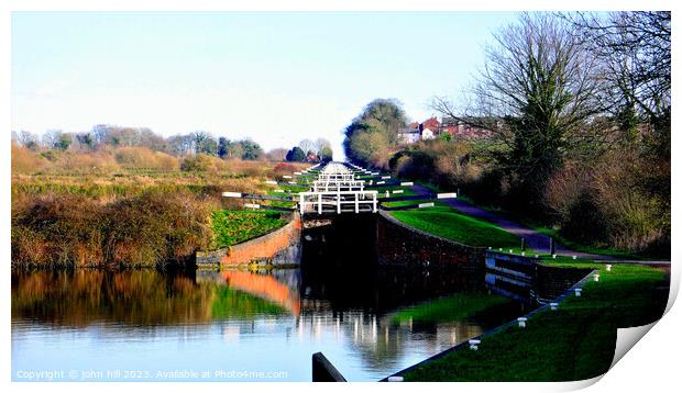 Caen hill canal locks, Devizes, Wiltshire, UK. Print by john hill