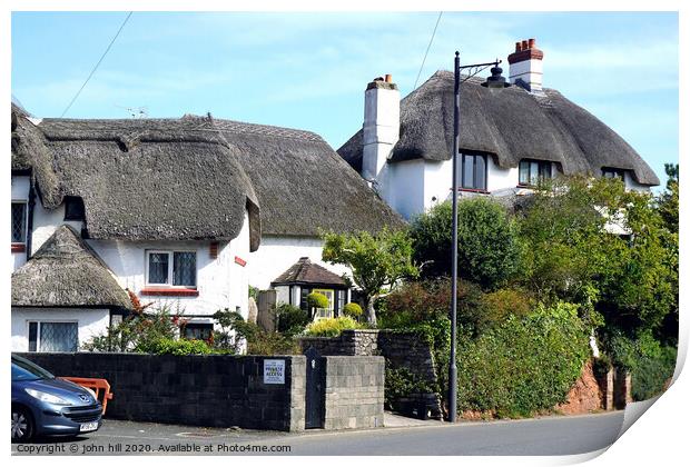 Thatched cottages at Paignton Devon. Print by john hill