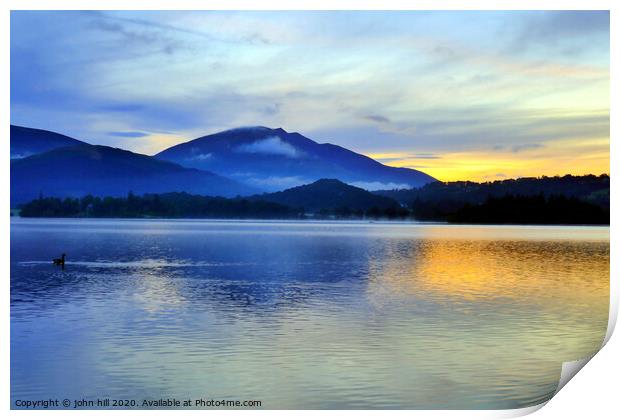 Blencathra mountain at Dawn from Derwentwater Cumb Print by john hill