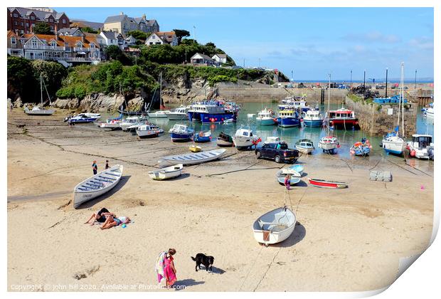 Harbour beach at Low tide in Newquay Cornwall. Print by john hill