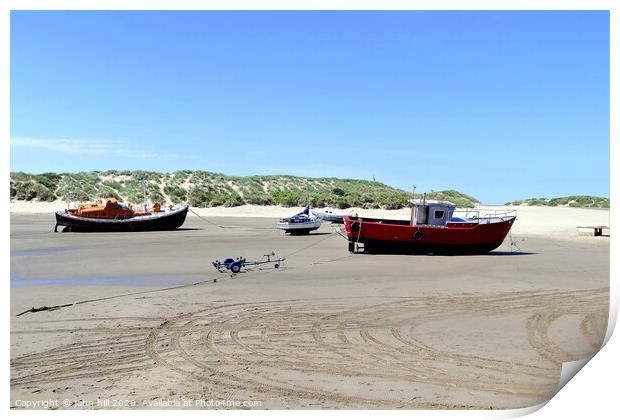 Beached boats on the beach at Barmouth in Wales. Print by john hill