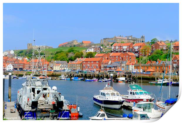 Whitby old town from  the quay on the river Esk in Yorkshire. Print by john hill