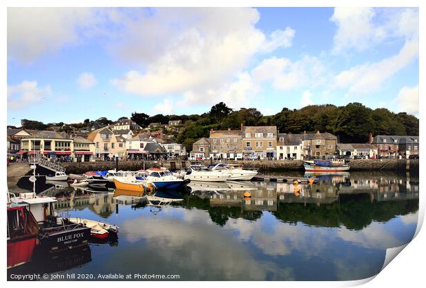 Reflections in the harbour at Padstow in Cornwall. Print by john hill