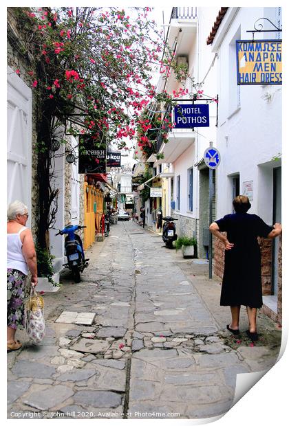Back street in Skiathos town at Skiathos Island in Greece. Print by john hill