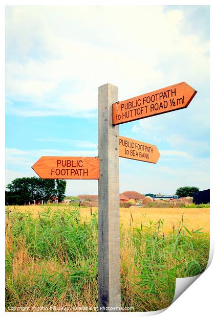 Coastal footpath signpost at Sutton on Sea, Lincolnshire. Print by john hill