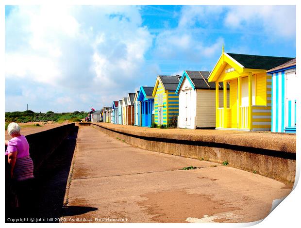 Beach huts in Chapel point at Chapel St. Leonards in Lincolnshire. Print by john hill