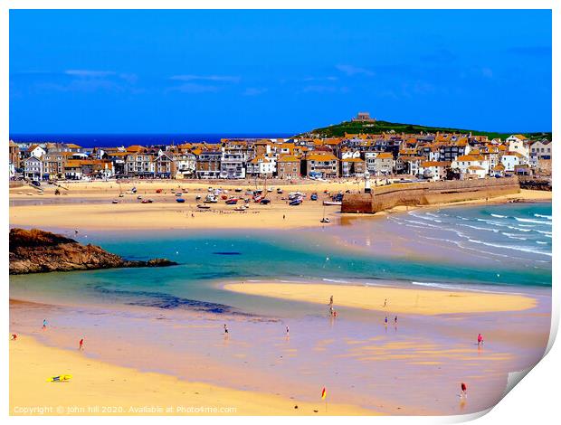 St. Ives harbour at low tide in Cornwall. Print by john hill