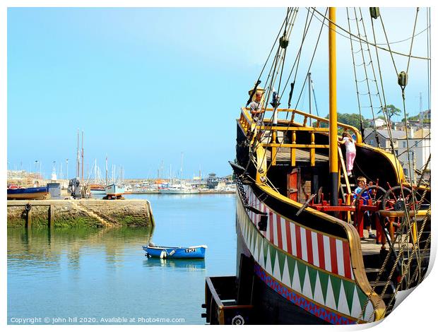 The Golden Hind at Brixham in Devon. Print by john hill