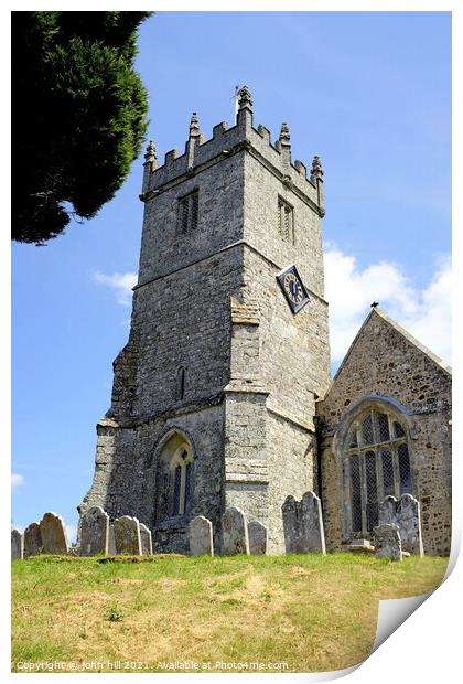 Church belltower at Godshill on Isle of Wight, UK. Print by john hill