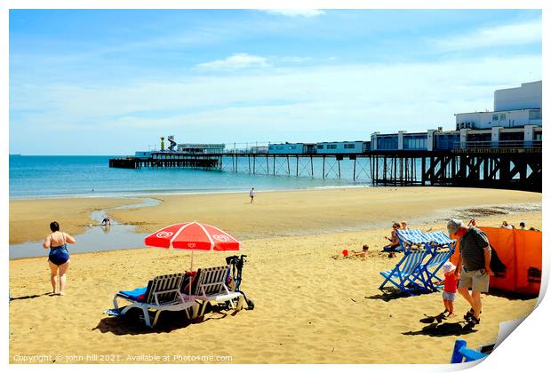 Pier and sands at Sandown on Ise of Wight, UK. Print by john hill