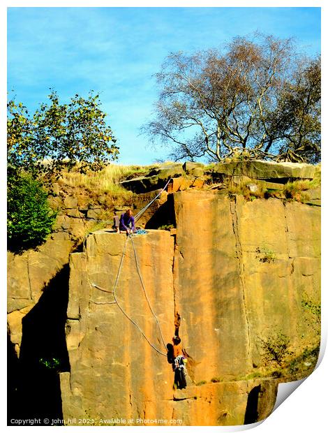Rock climbing at Bole Hill Quarry. Print by john hill